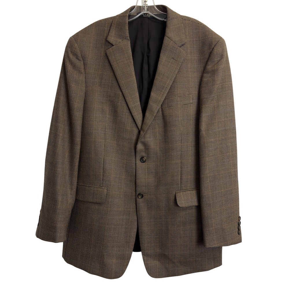 Jos. A. Bank Travelers Collection Blazer Brown Houndstooth Tailored Fit Mens 44L